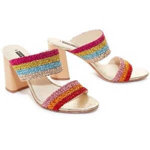 Alice + Olivia Loni Rainbow Striped Block Heel Sandals